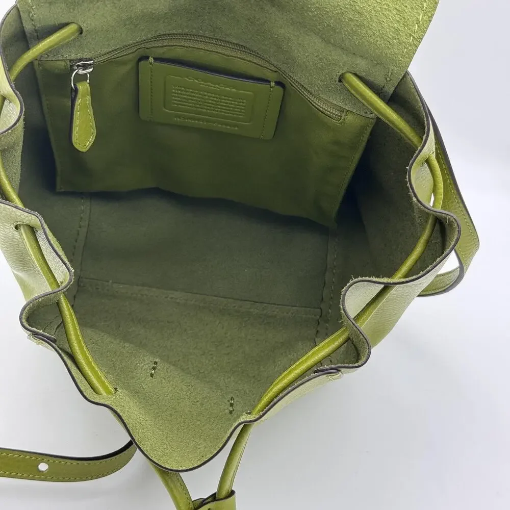Coach Derby Backpack Green Pebble Leather Drawstring Purse Bag F59819 Rare